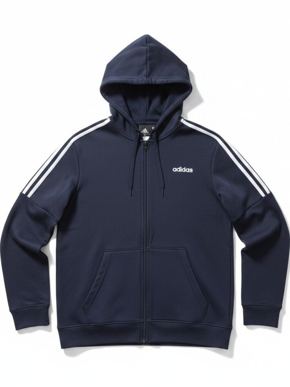 Adidas Essentials 3-Stripes Full Zip Hoodie Navy Blue Size L